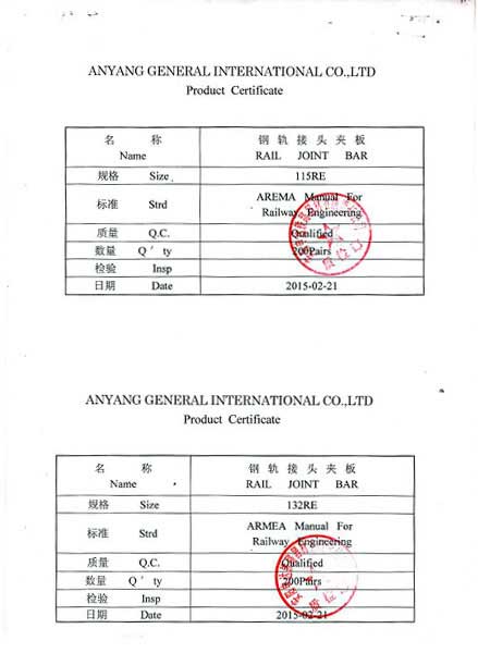 testing report of 115RE&132RE rail joint