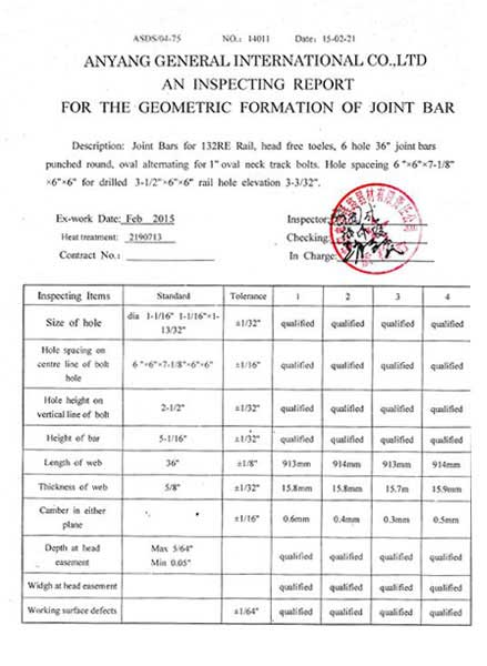 testing report of 132RE rail joint